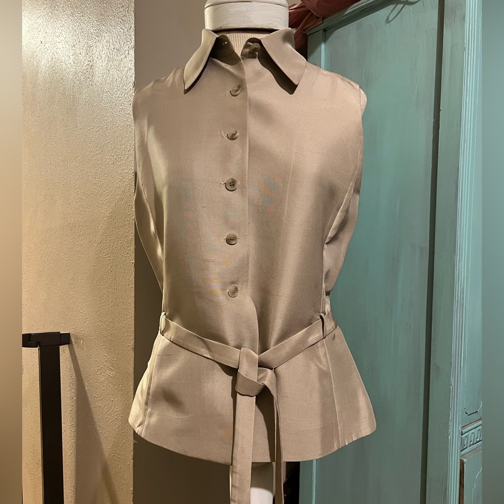 Vtg 90’d Anne Klein silk vest shirt “Love Story” style Caroline Bessette size 6
